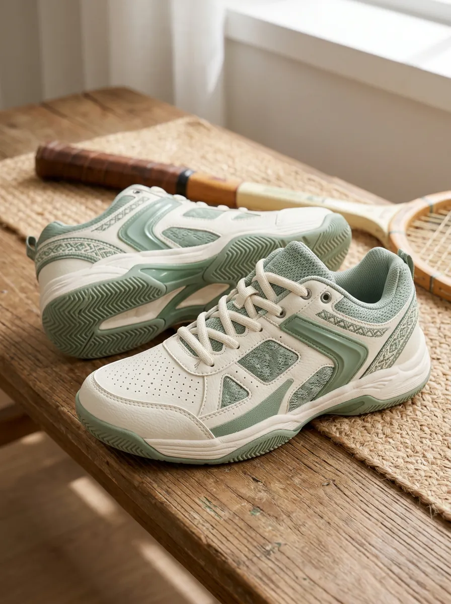 Women's Sage Green Tennis Aesthetic Printed Sneakers