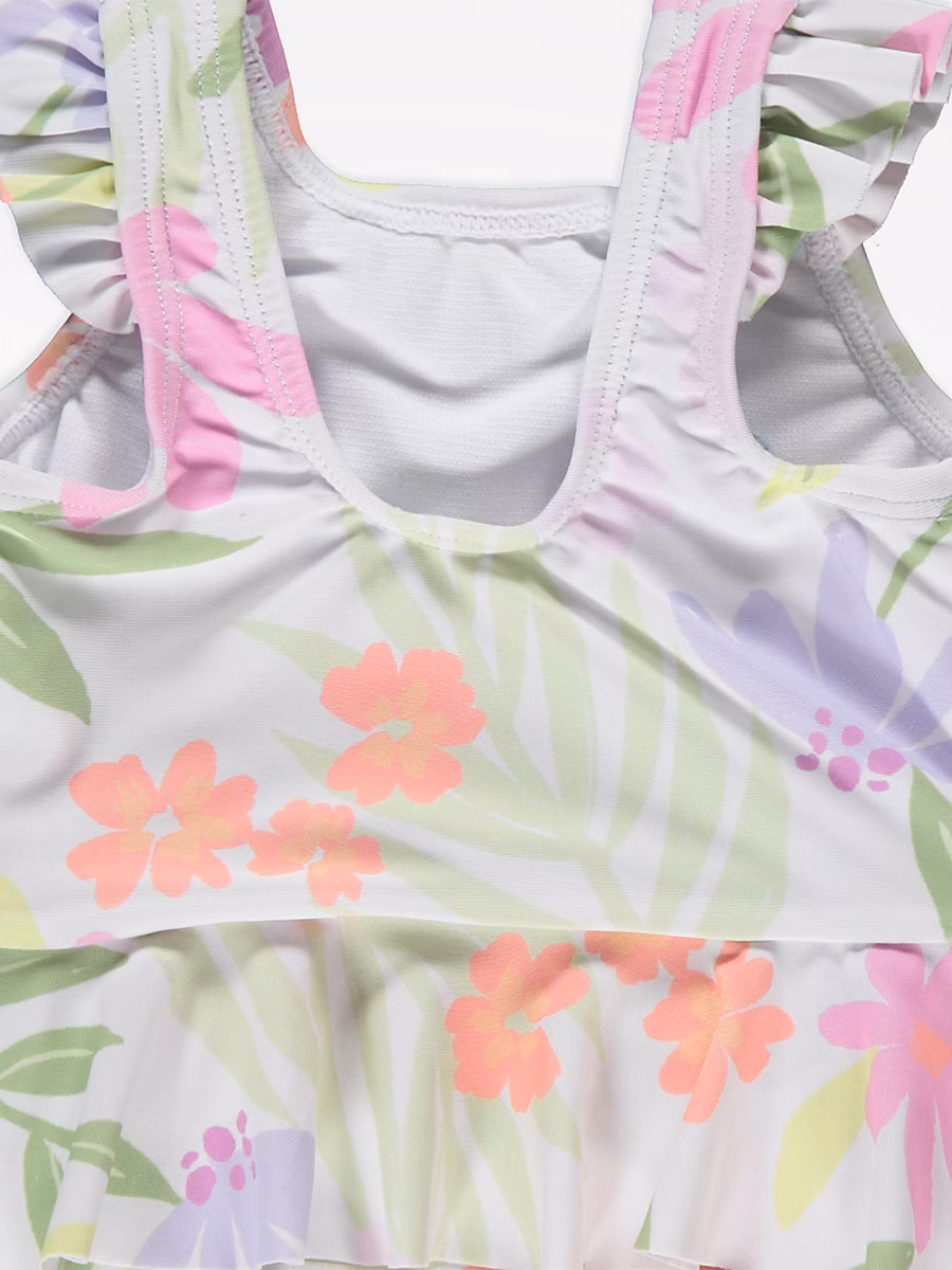 White Tropical Floral Nappy Swimsuit detail 3