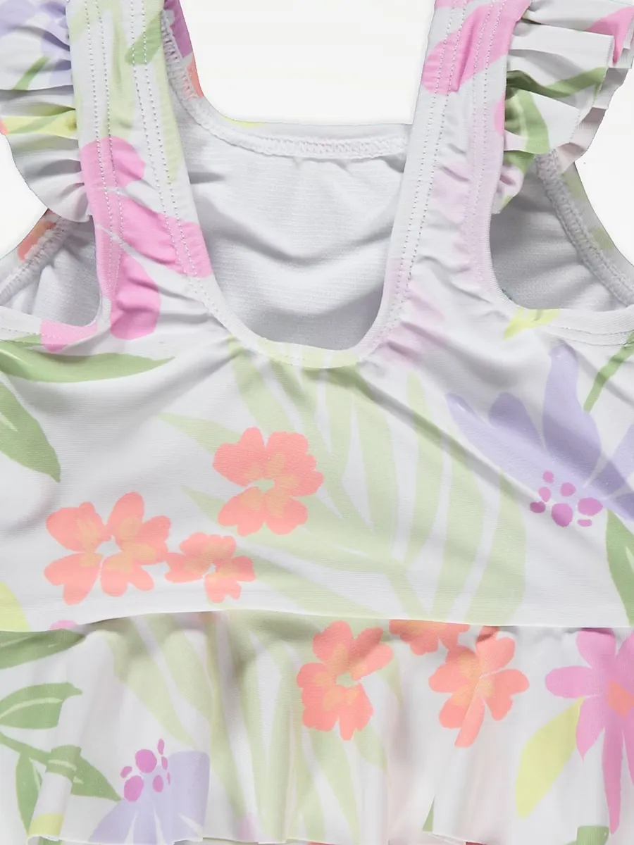 White Tropical Floral Nappy Swimsuit
