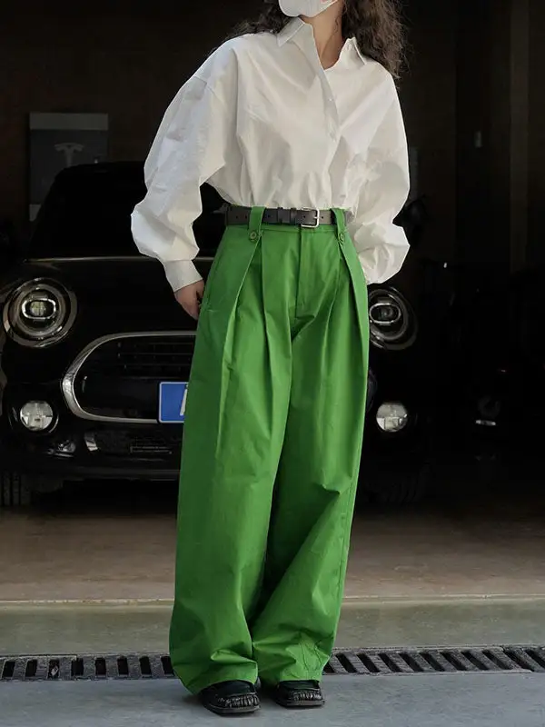 Women's High Waist Loose Fit Pleated Pants
