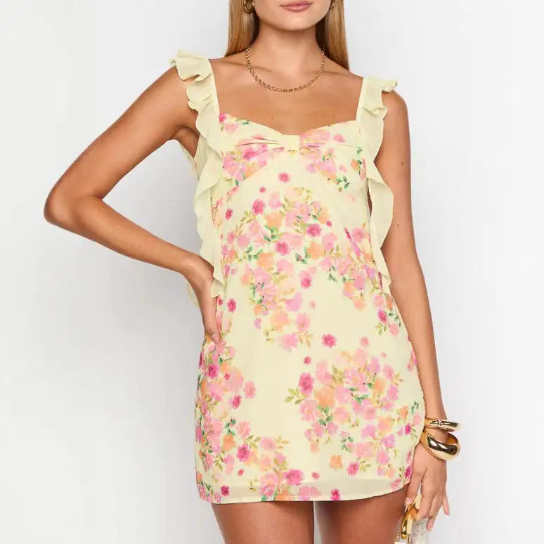 Women's Bodycon Floral Ruffled Beach Mini Dress
