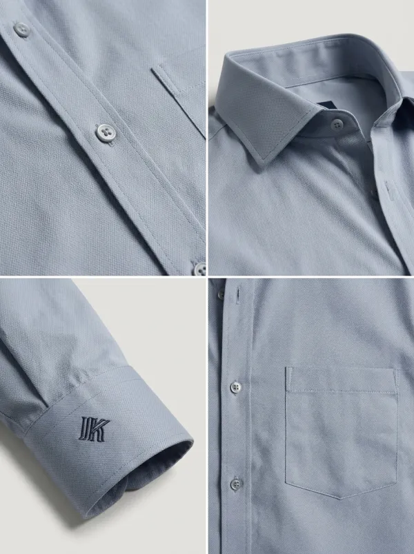 Men's Business Casual Non-Iron Cotton Solid Blue Long Sleeve Shirt