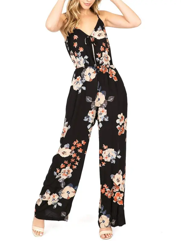 Floral Sleeveless Jumpsuit with Pockets