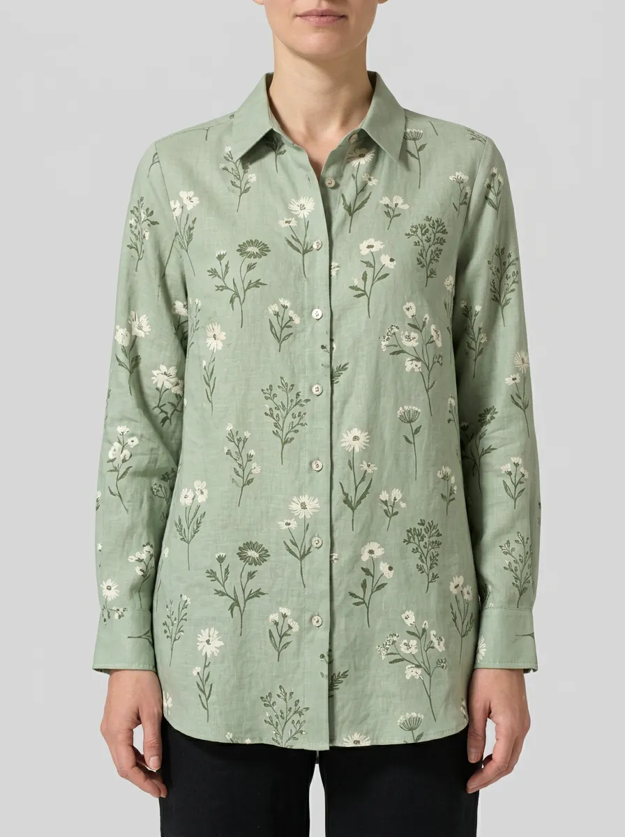 Women's Button-Front Graphic Floral Shirt