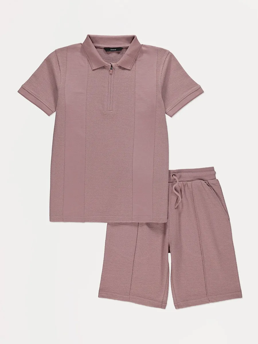 Dusty Pink Zip Up Polo Shirt and Shorts Outfit