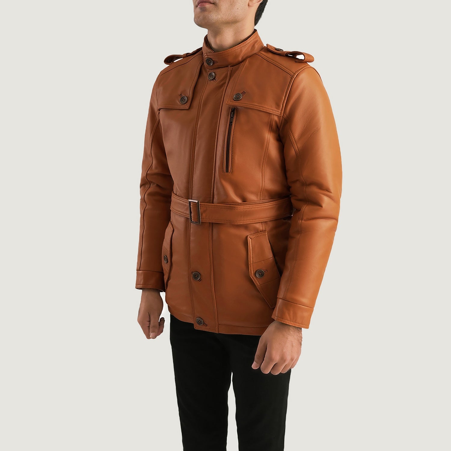 Men's Classic Leather Fur Trim Jacket