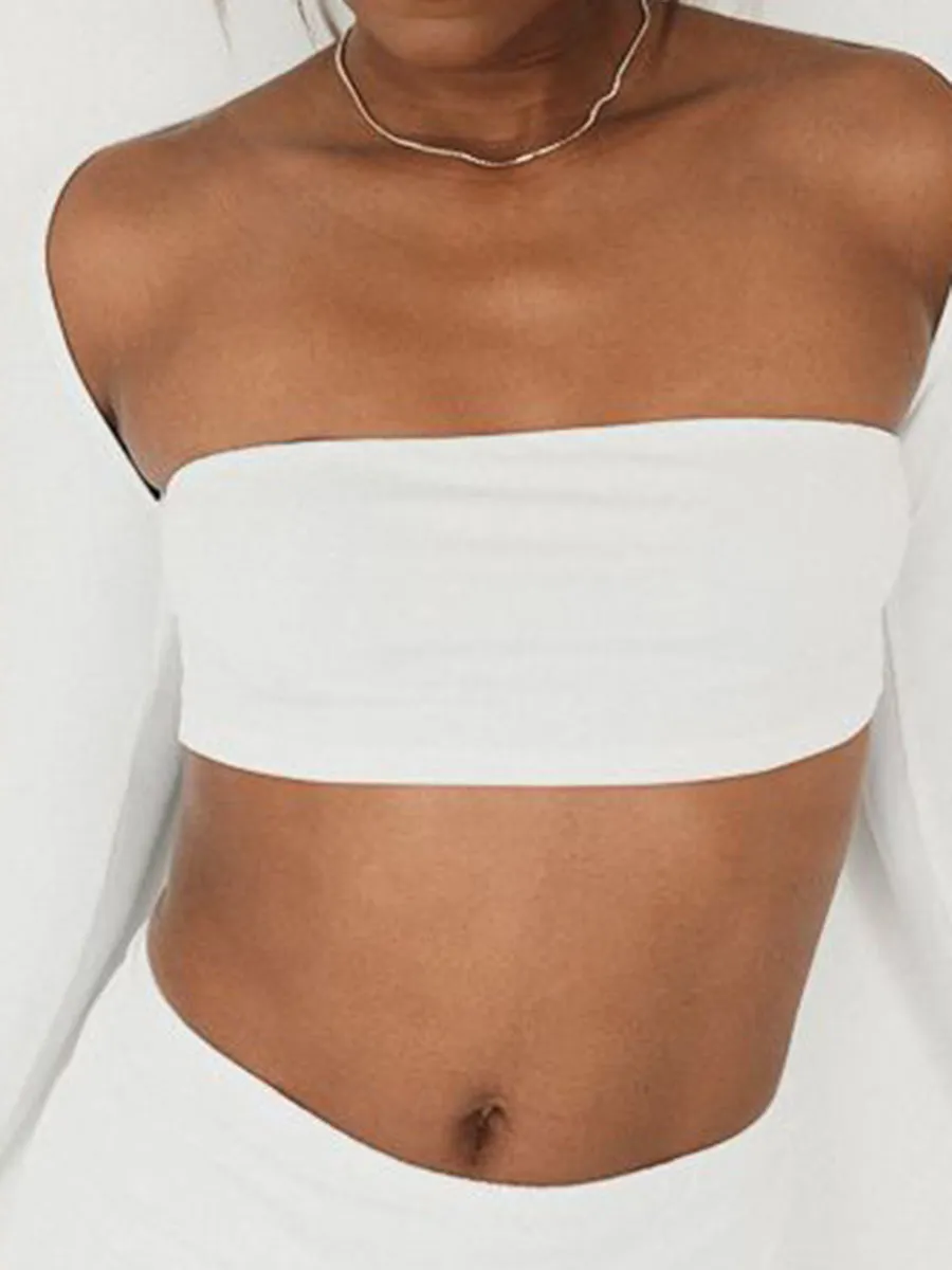 White Long Sleeve Crop and Mini Skirt Set