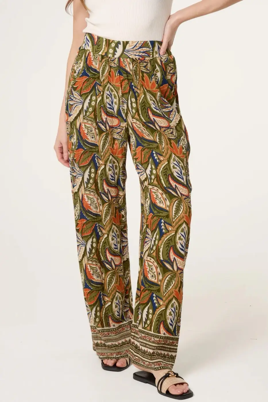 Wide Leg Print Paisley Print Trousers