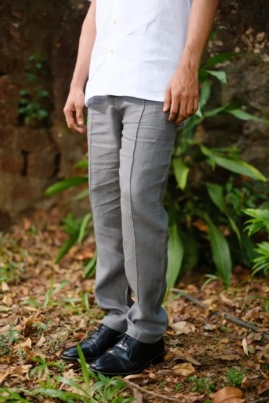 Gray Linen Pintuck Trousers