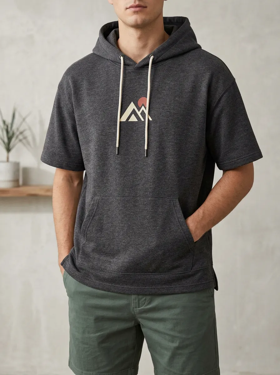 Casual Short Sleeve Mountain Graphic Outdoor-Inspired Casual Look Men's Hoodie