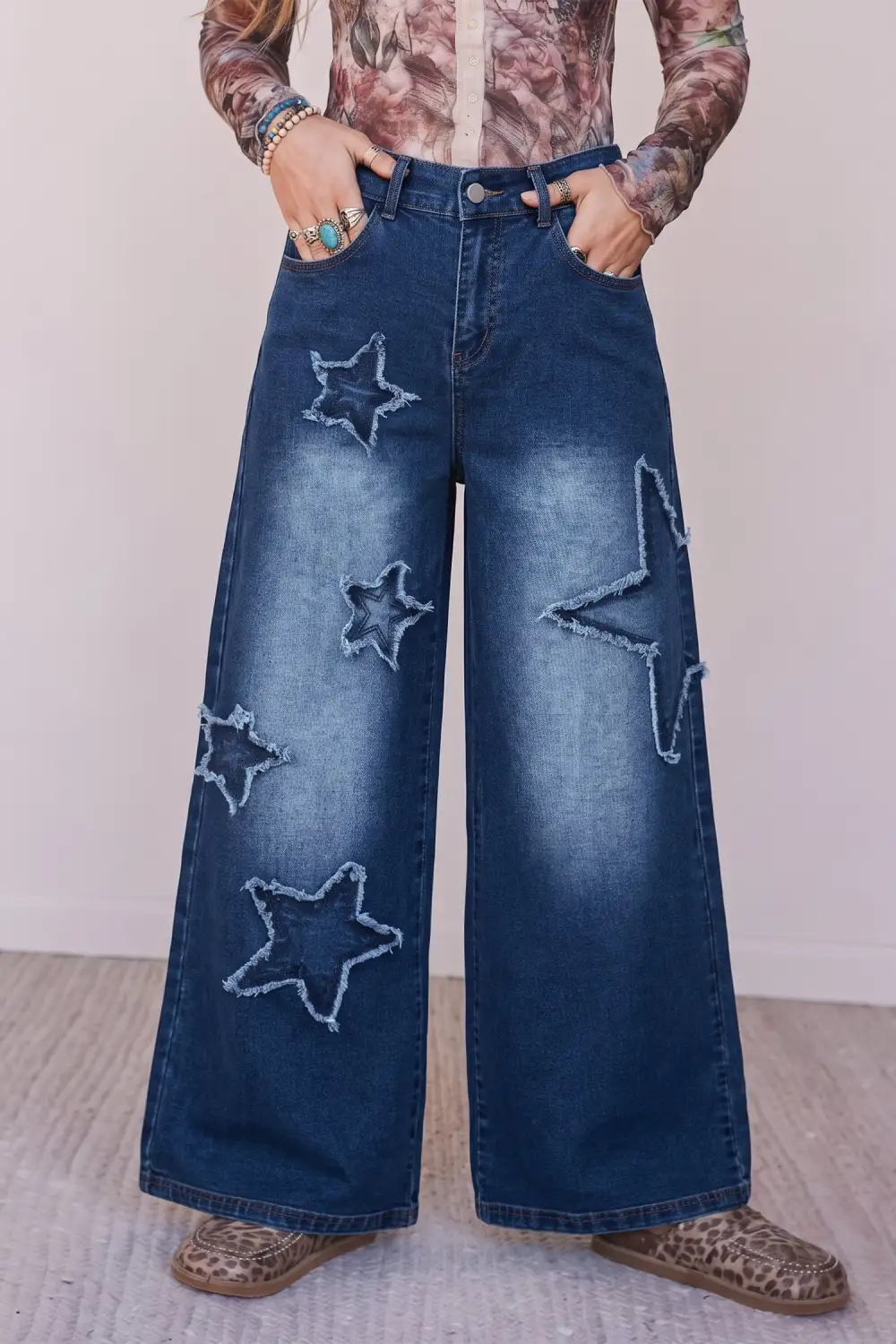 Women's Star Decorated Wide Leg Jeans
