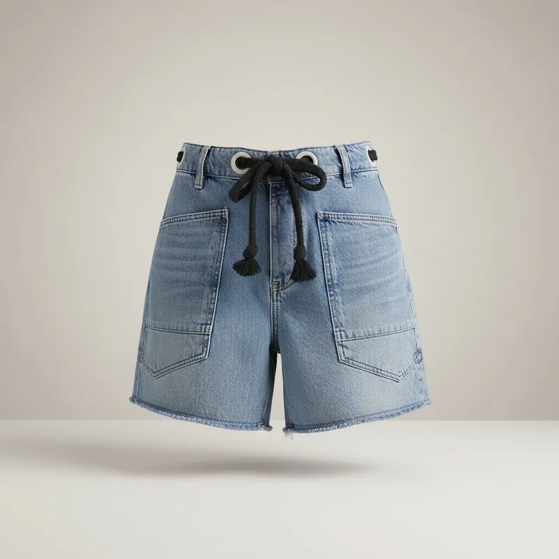 Lace Up Denim Shorts