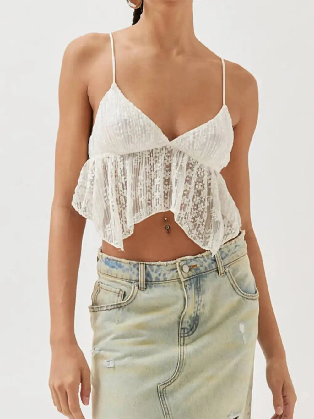 Lace Cropped Cami With Flowy Hem