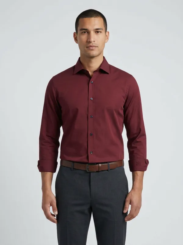 Men's Smart-Casual Non-Iron Cotton Solid Button-Down Shirt