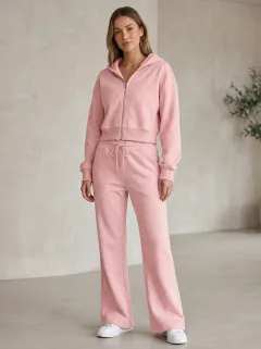 Women's Classic Minimal Cropped Hooded Jacket and Flare Pants Active Set