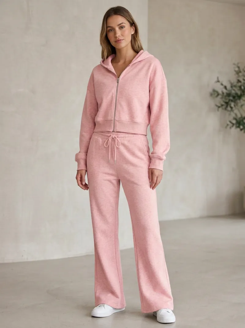 Women's Classic Minimal Cropped Hooded Jacket and Flare Pants Active Set