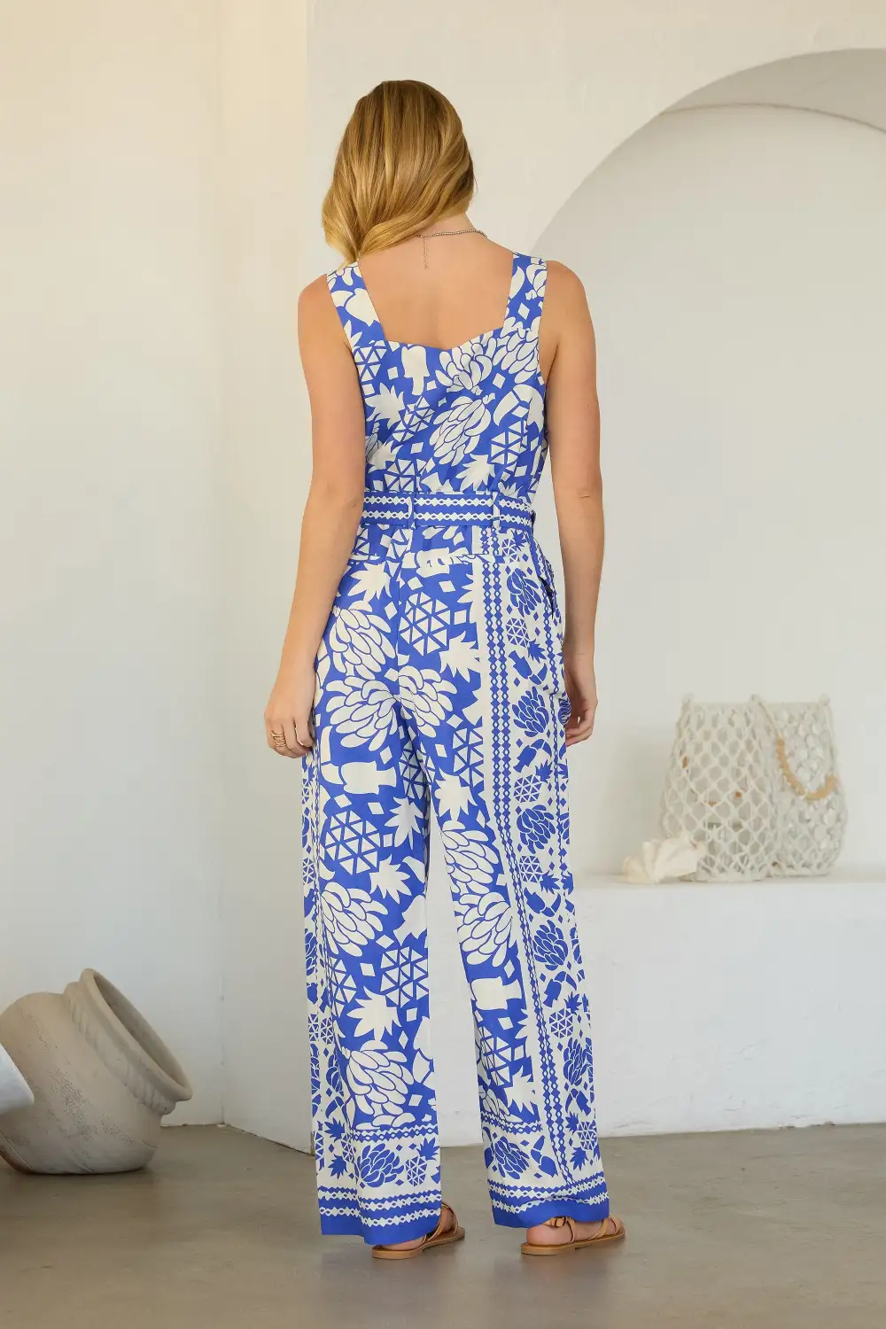 Sleeveless Printed Romper - Cobalt