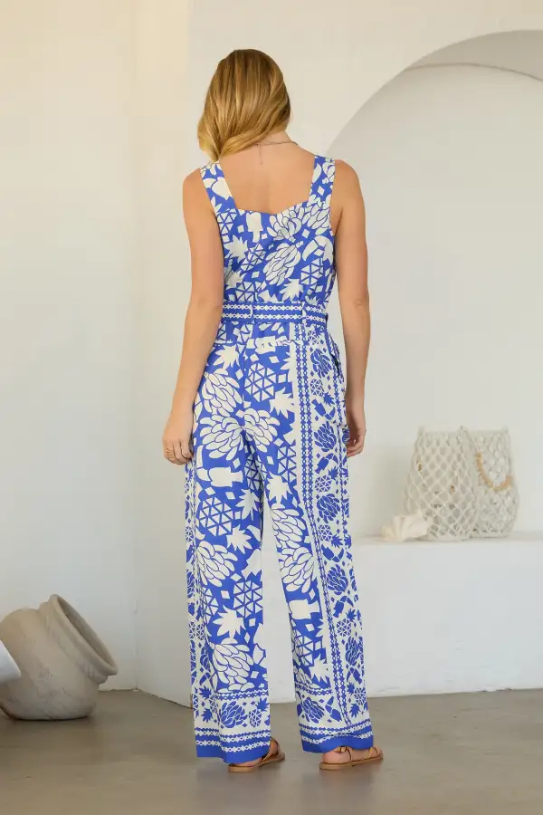 Sleeveless Printed Romper - Cobalt