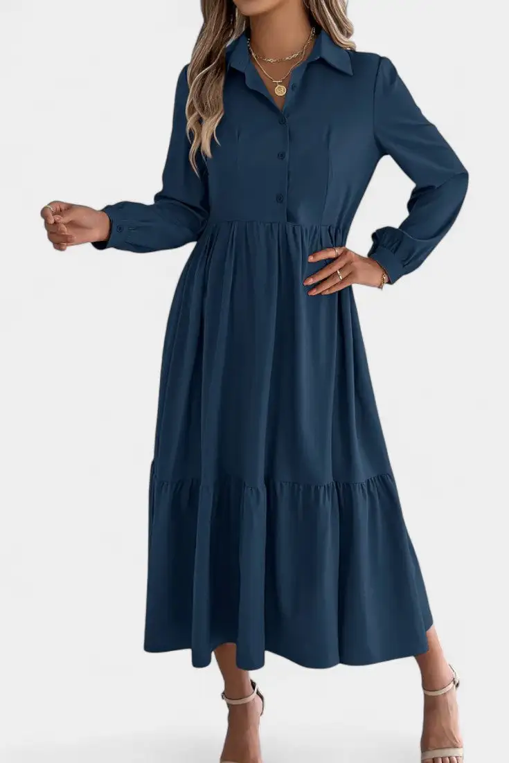 Shirt-Style Long-Sleeve Maxi Dress
