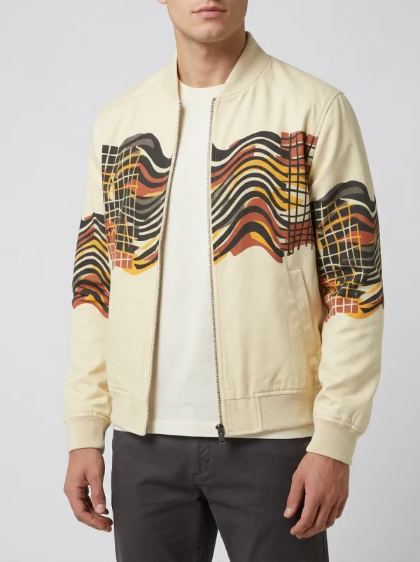Grid Print Cuffed Sleeves Bomber Jacket