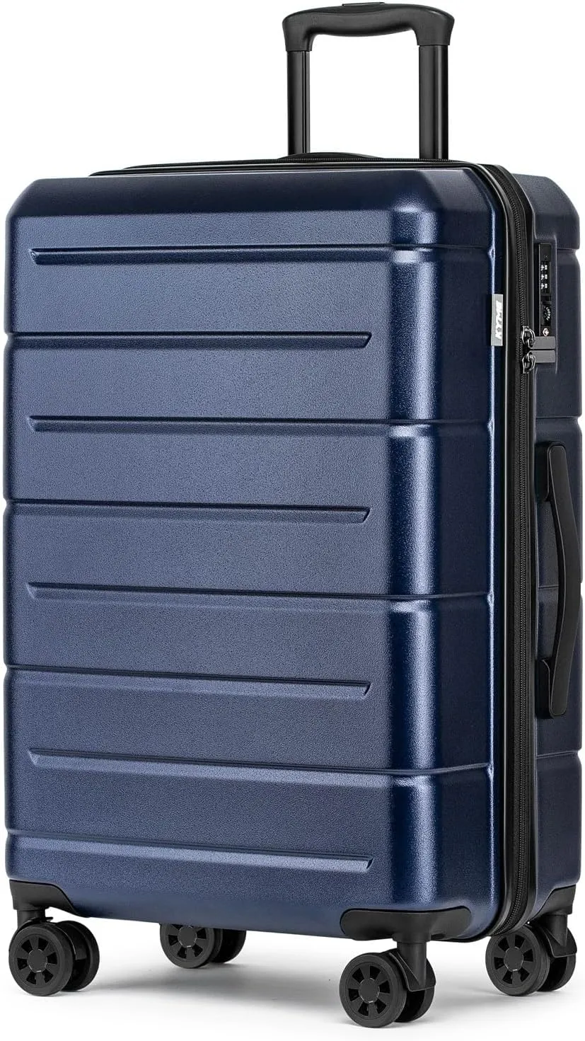 KYME 24 Inch Luggage,Checked Medium Suitcase with Spinner Wheels,Black
