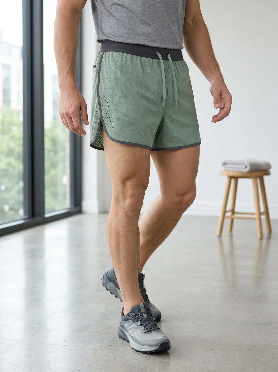 Men's Sage Perforated Athletic Running Shorts