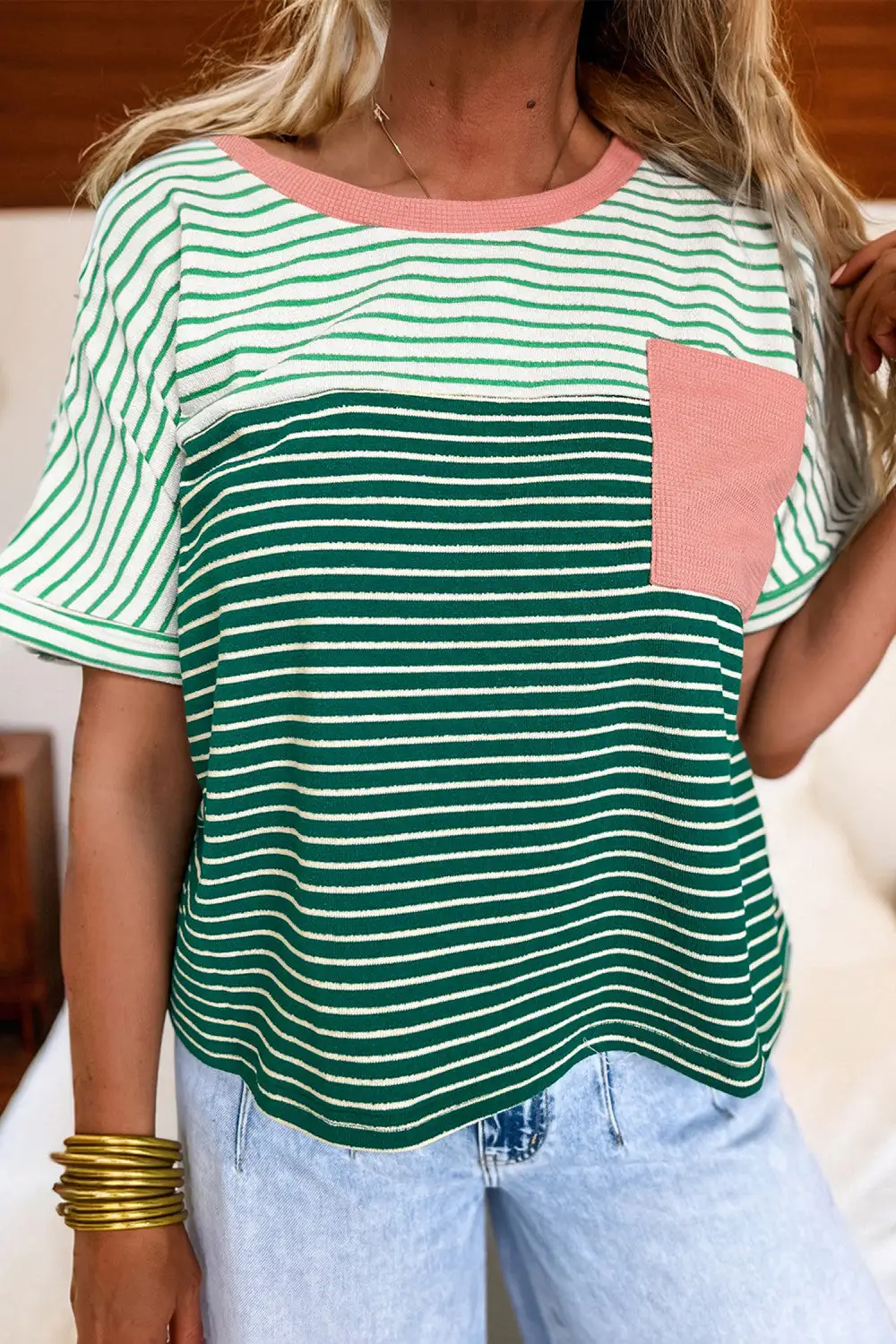 Striped Contrast Relaxed T Shirt