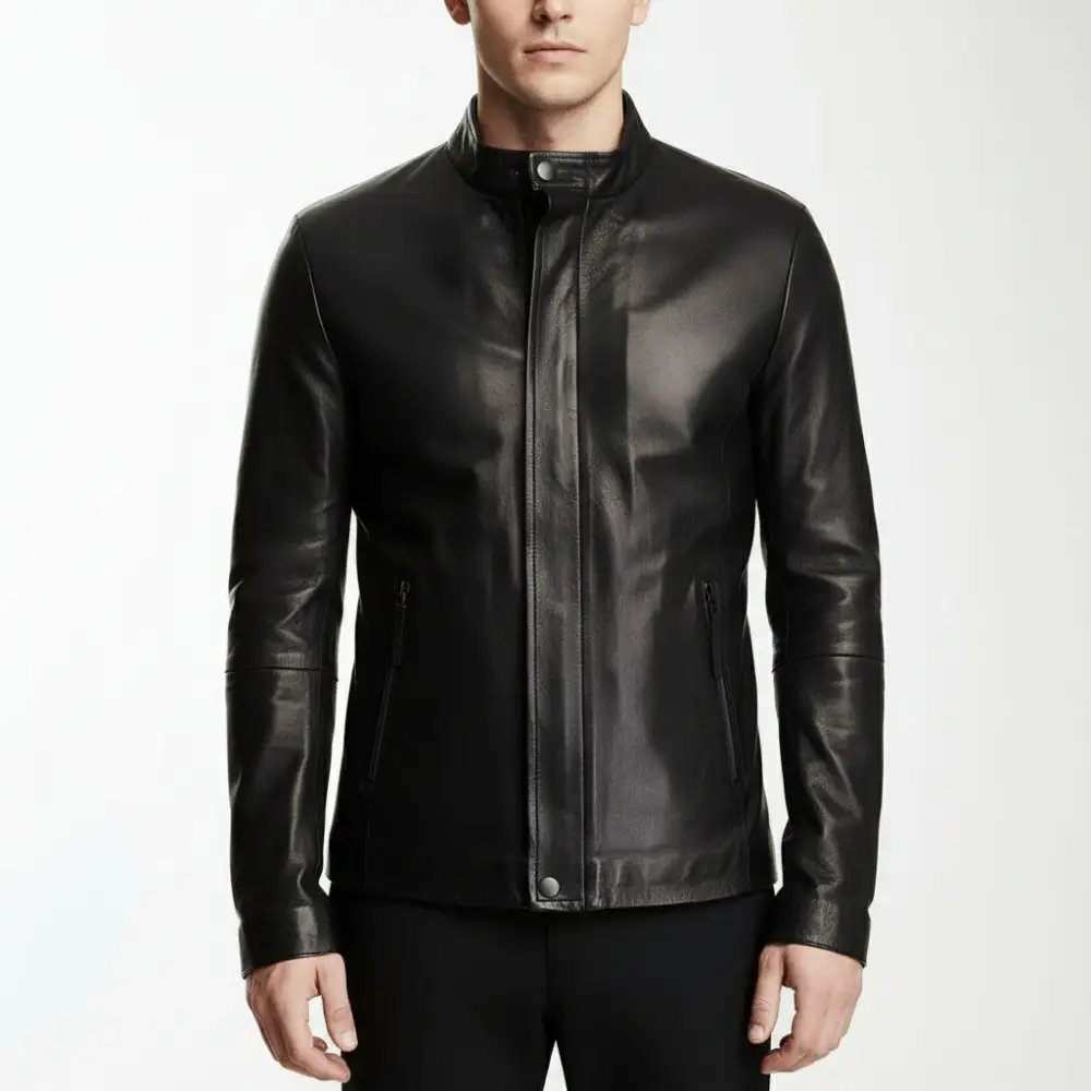 Crafted Look Leather Biker Motorcycle Multi Pocket Jacket