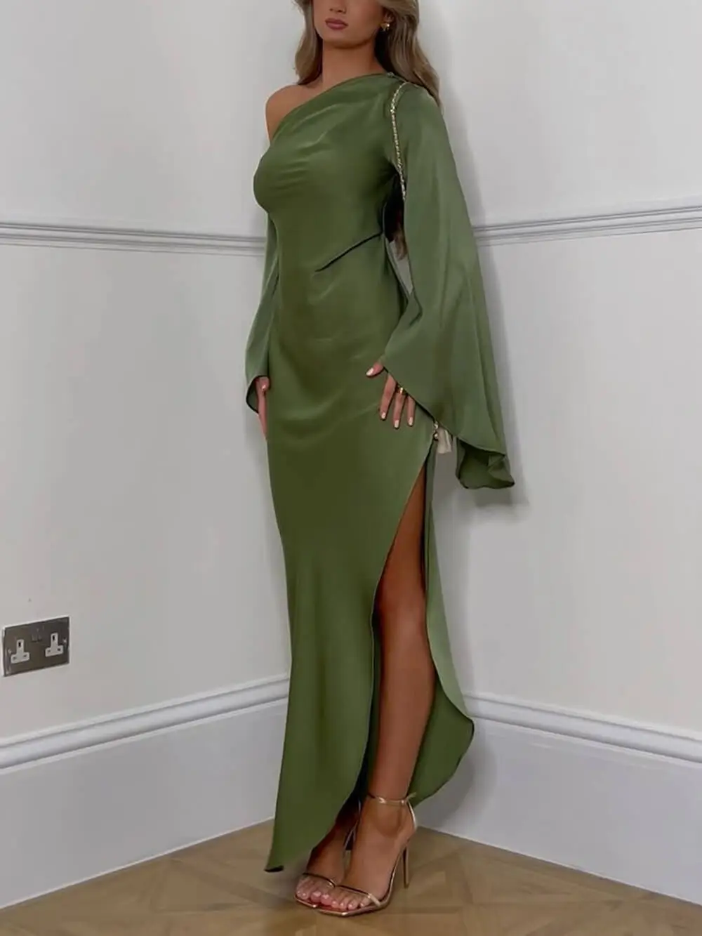 Asymmetric One Shoulder Bell Maxi Dress