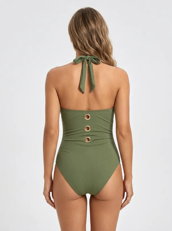 Women's Halter Ribbed One-Piece Swimsuit