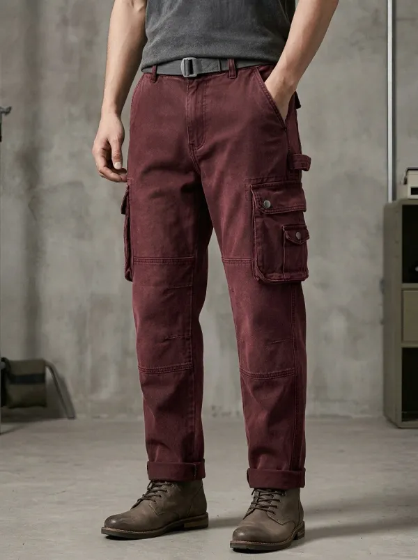 Men's Vintage Washed Multi-Pocket Utility Cargo Pants