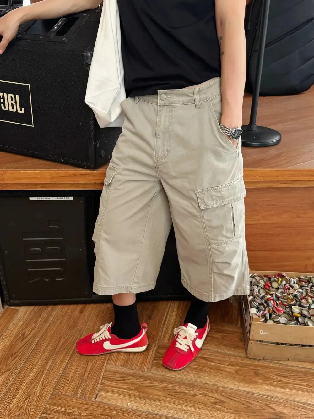 Washed Relaxed Fit Cargo Shorts