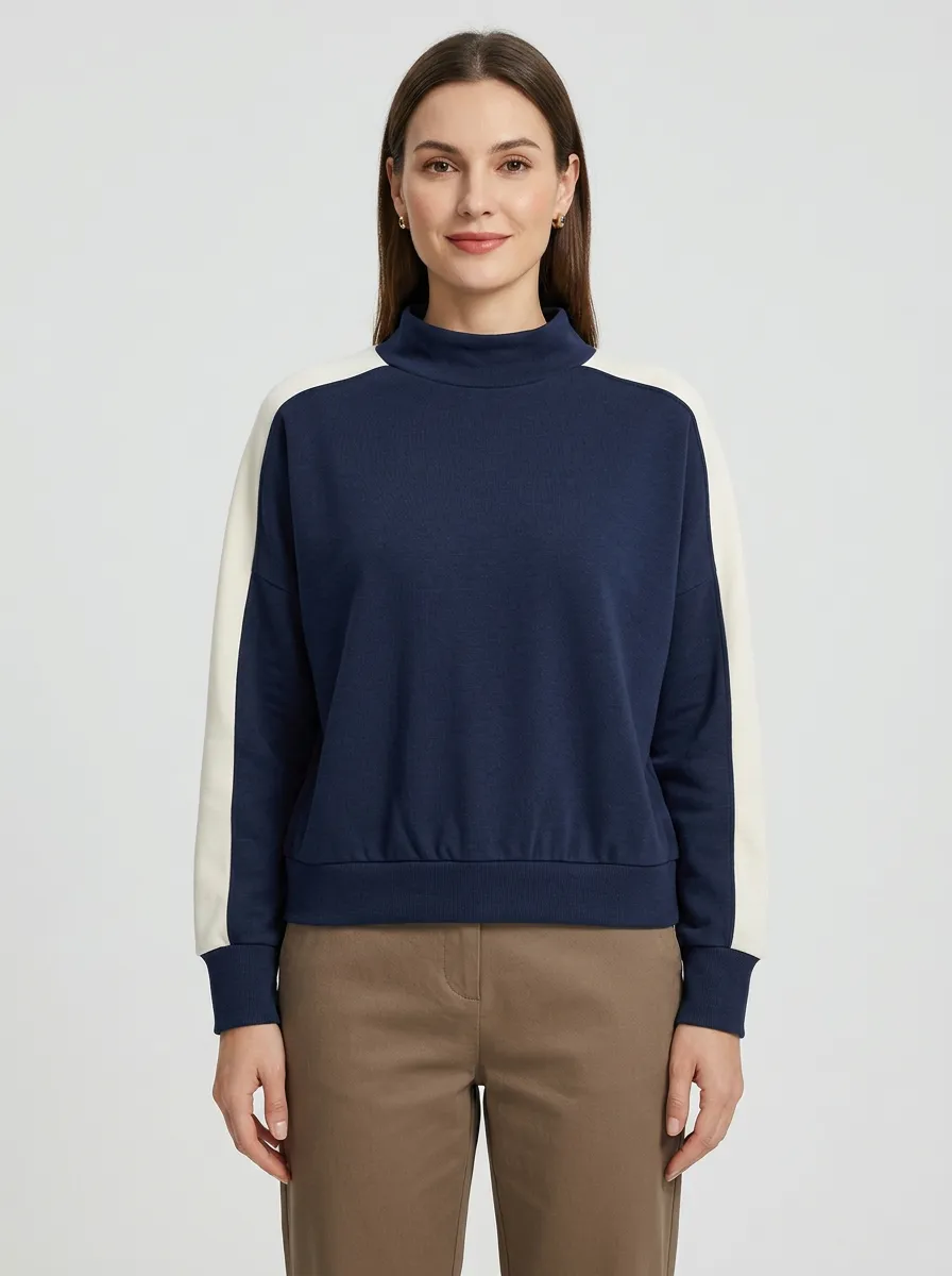 Women's Colorblock Mock-Neck Sweatshirt
