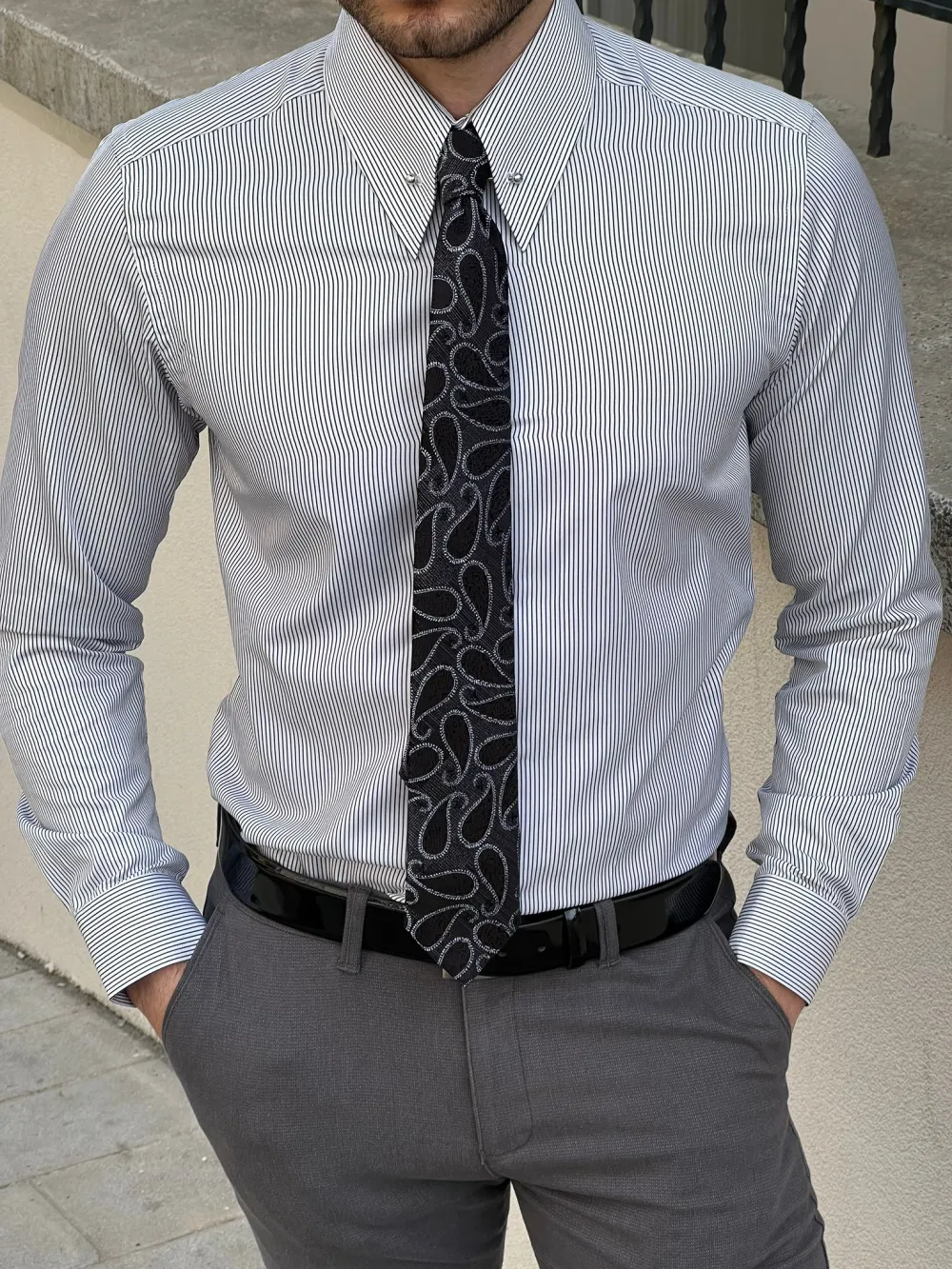 Clean Line Slim Fit Striped Cotton Casual Shirt