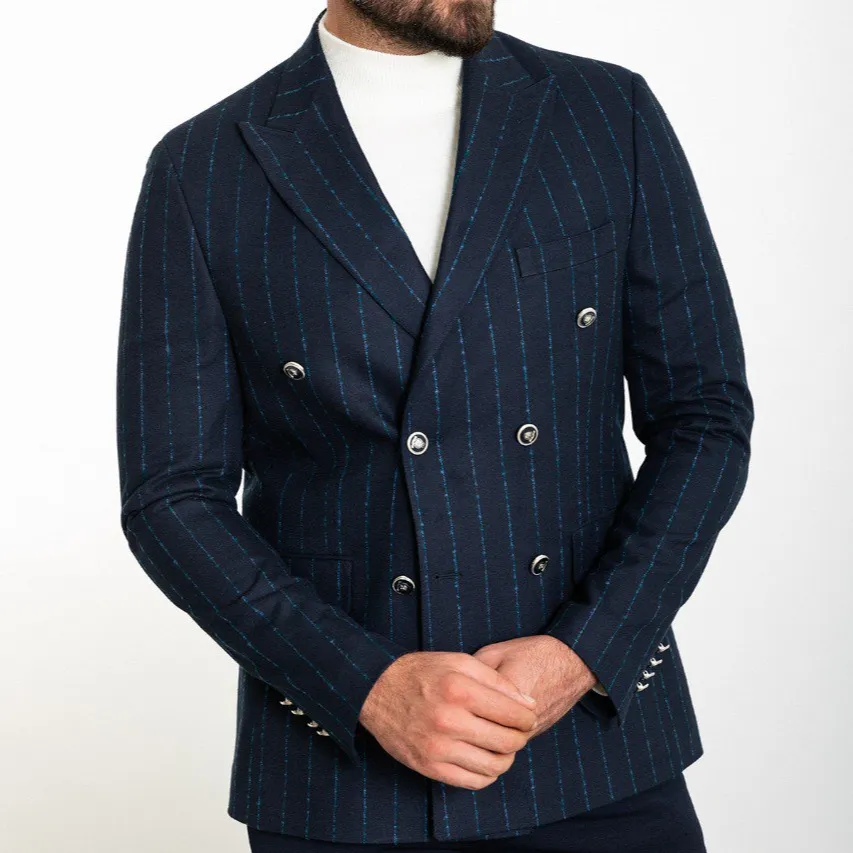 Slim Fit Double Breasted Striped Blazer