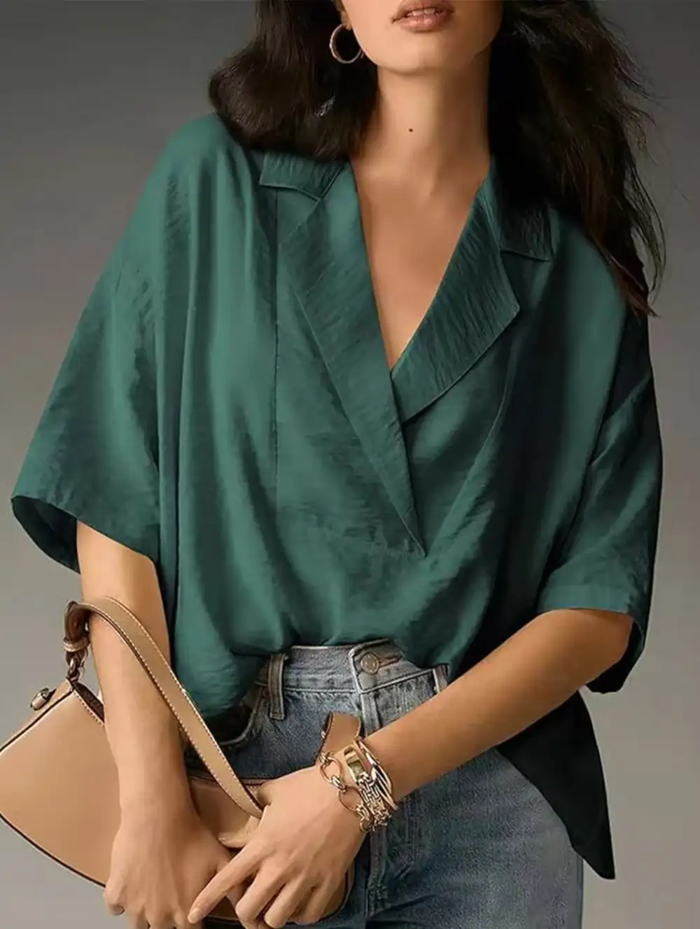Textured Short Sleeve Lapel Shirt