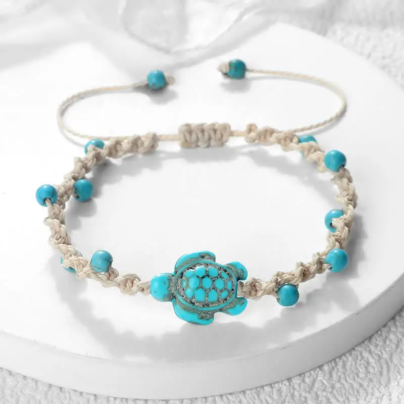 Turquoise Turtle Design Braided Rope Bracelet