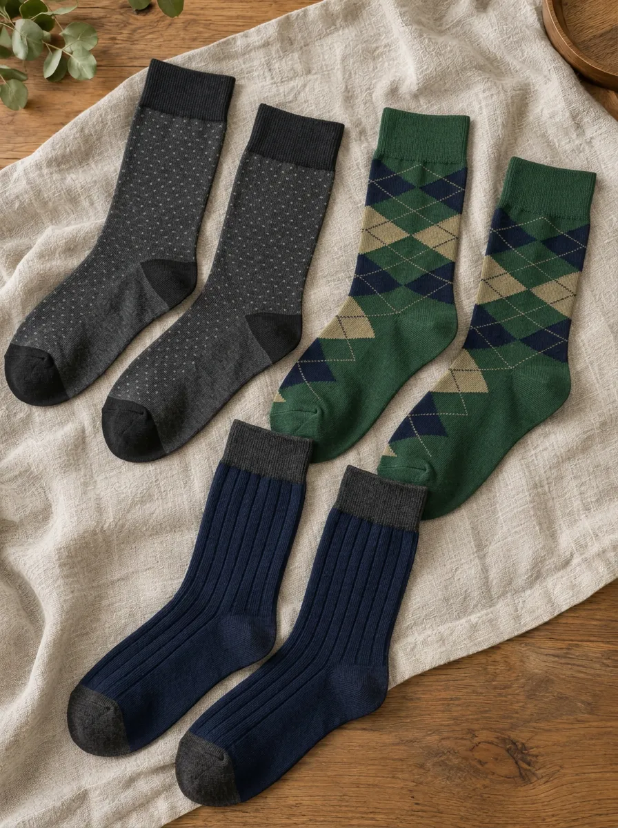 Men's Polka Dot Argyle Ribbed Pattern Printed Socks Set