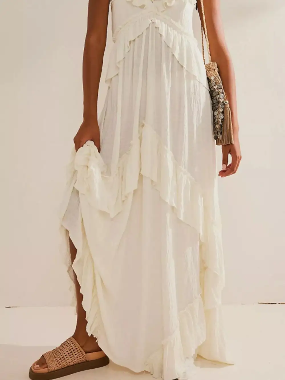 Polished Detail Ruffle Maxi Dress
