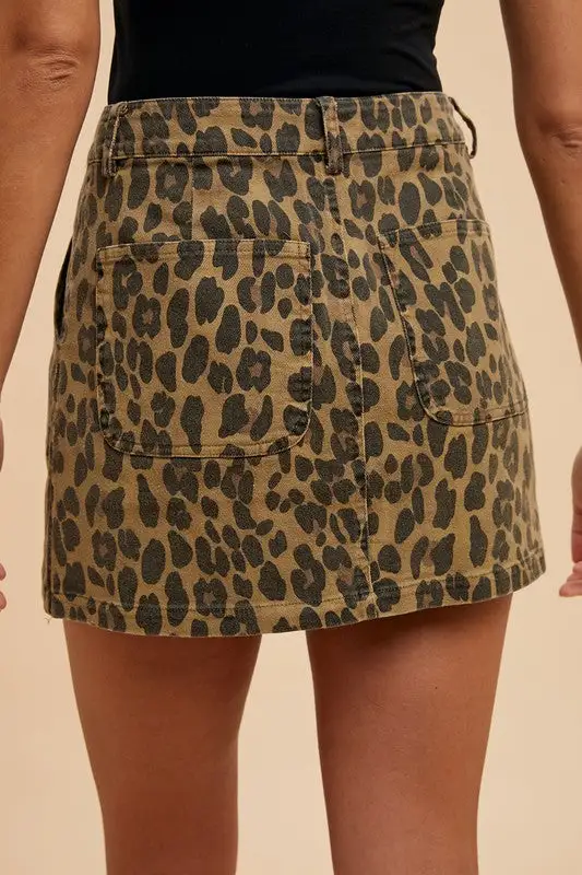Leopard Denim Skirt