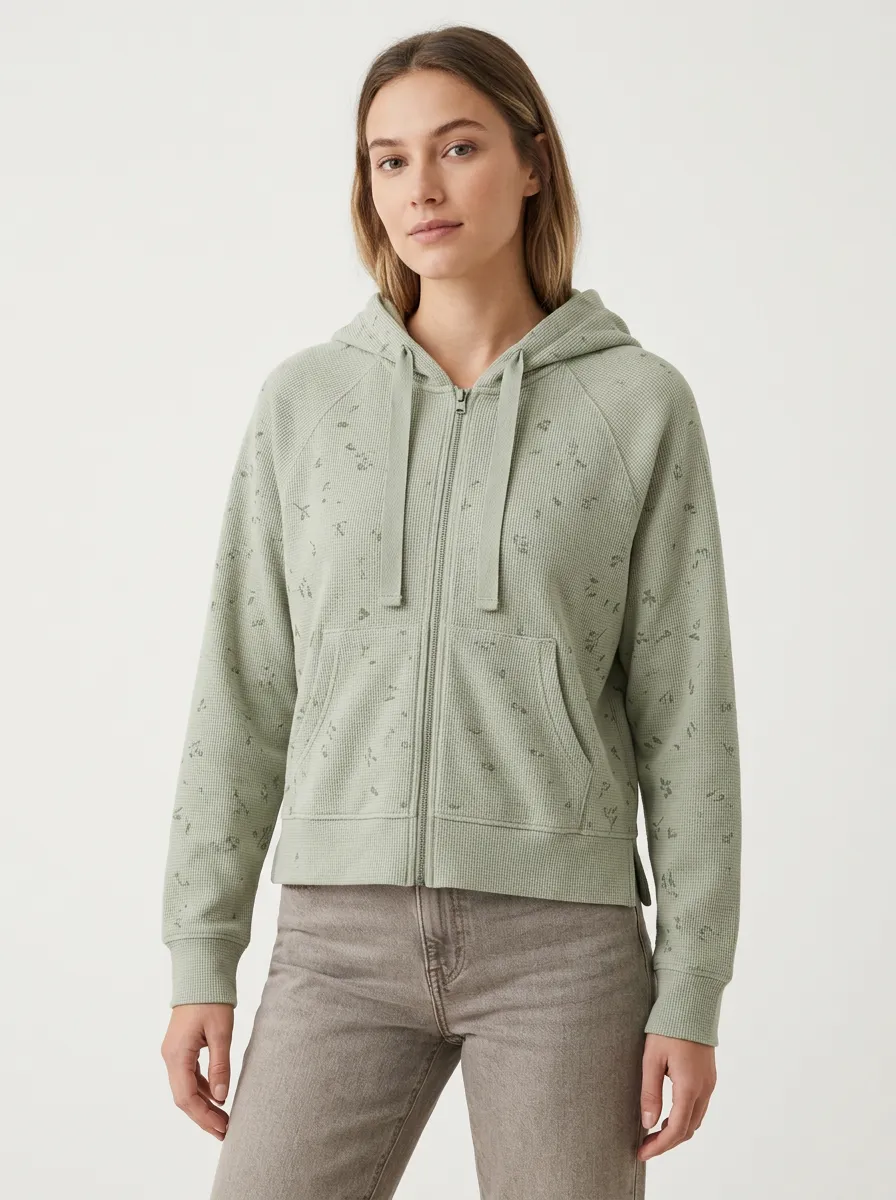 Women's Classic Floral Waffle Textured Graphic Hoodie