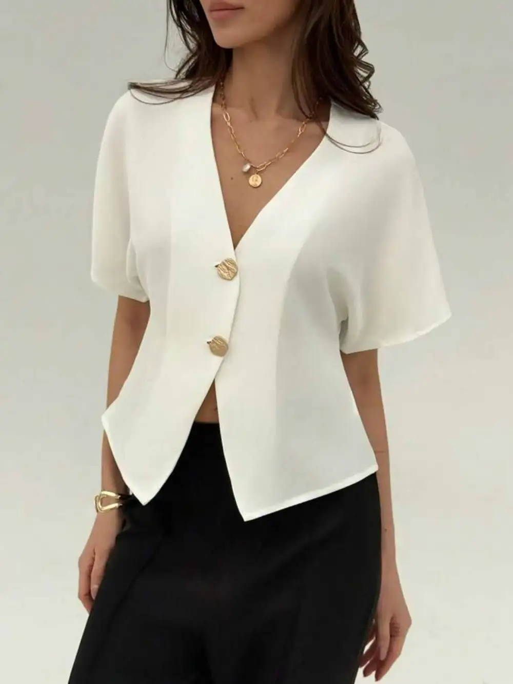 Classic V Neck Button Down Shirt