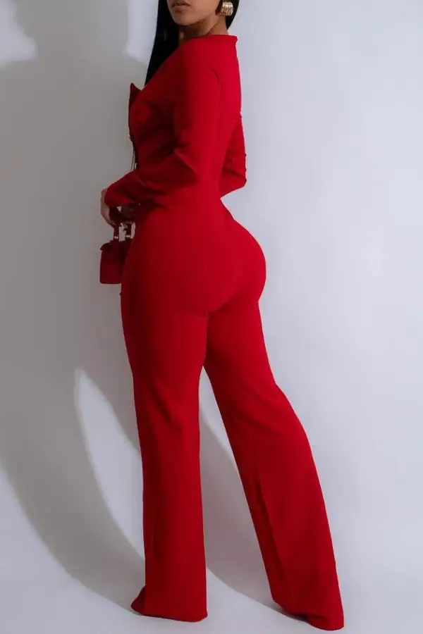 Button-Front Collared Square Neck Jumpsuit