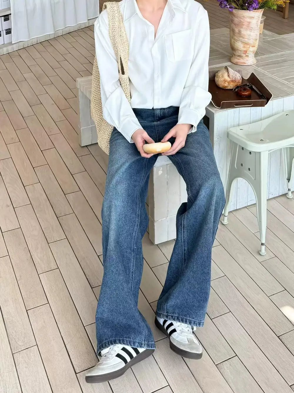 Faded Effect Straight Leg Jeans