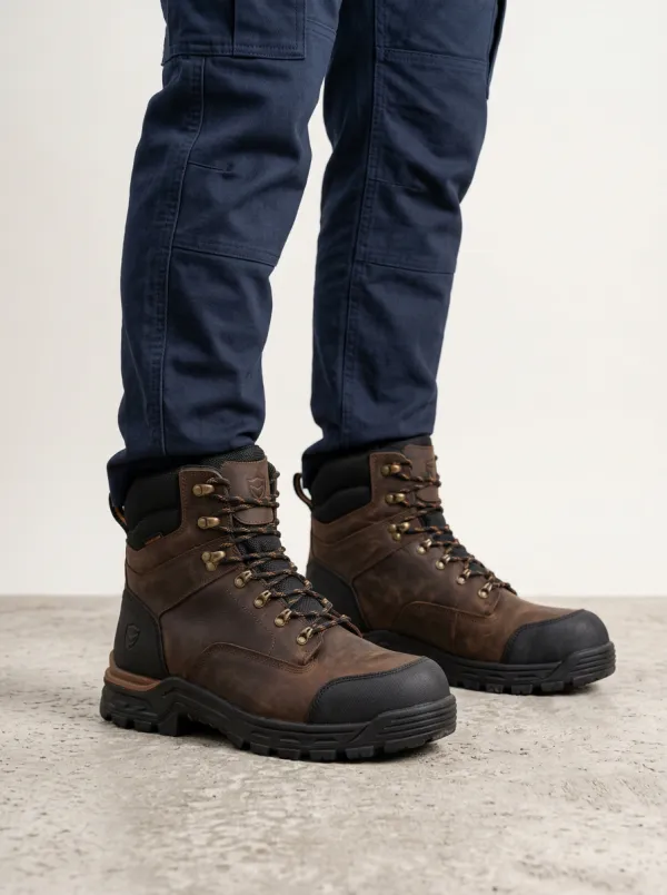 Unisex Waterproof Brown Leather Waterproof Construction Work Boots