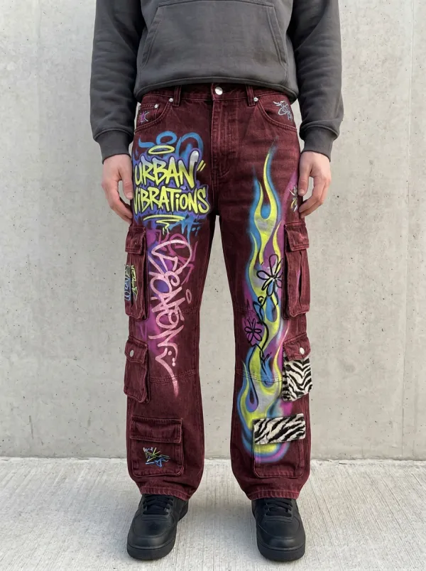 Men's Urban Vibe Graffiti Flame Graphic Cargo Jeans
