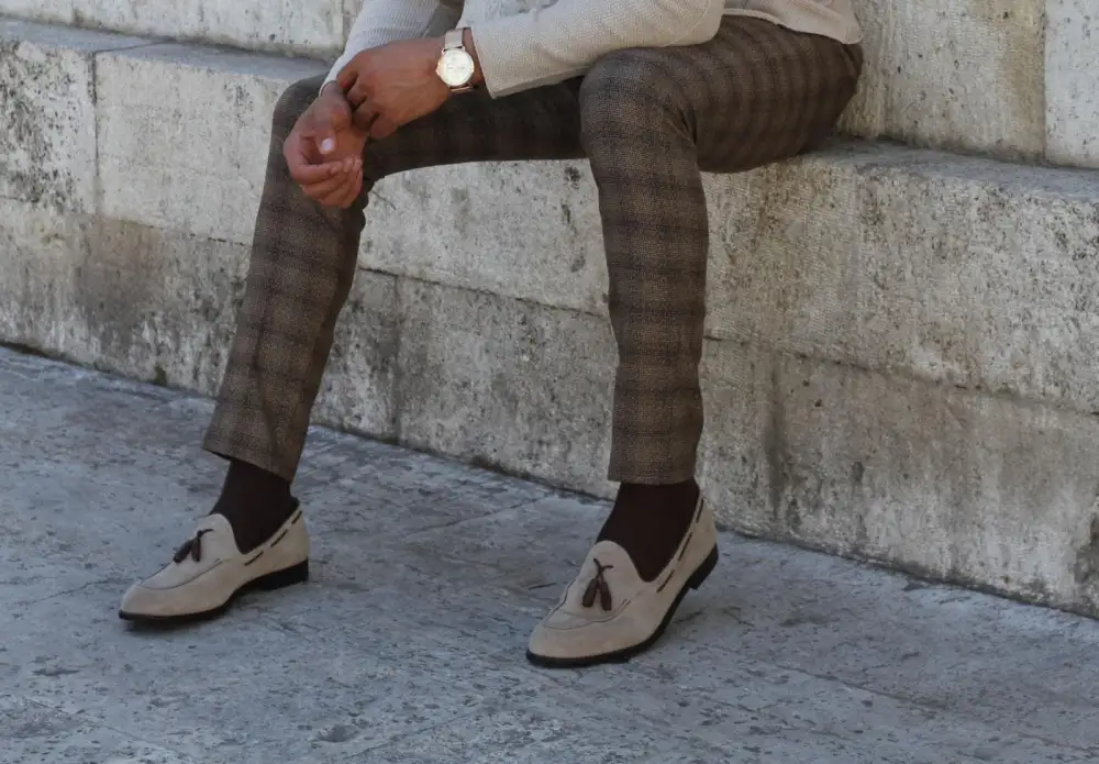 Refined Formal Inspired Slim Fit Plaid Tailored Trousers