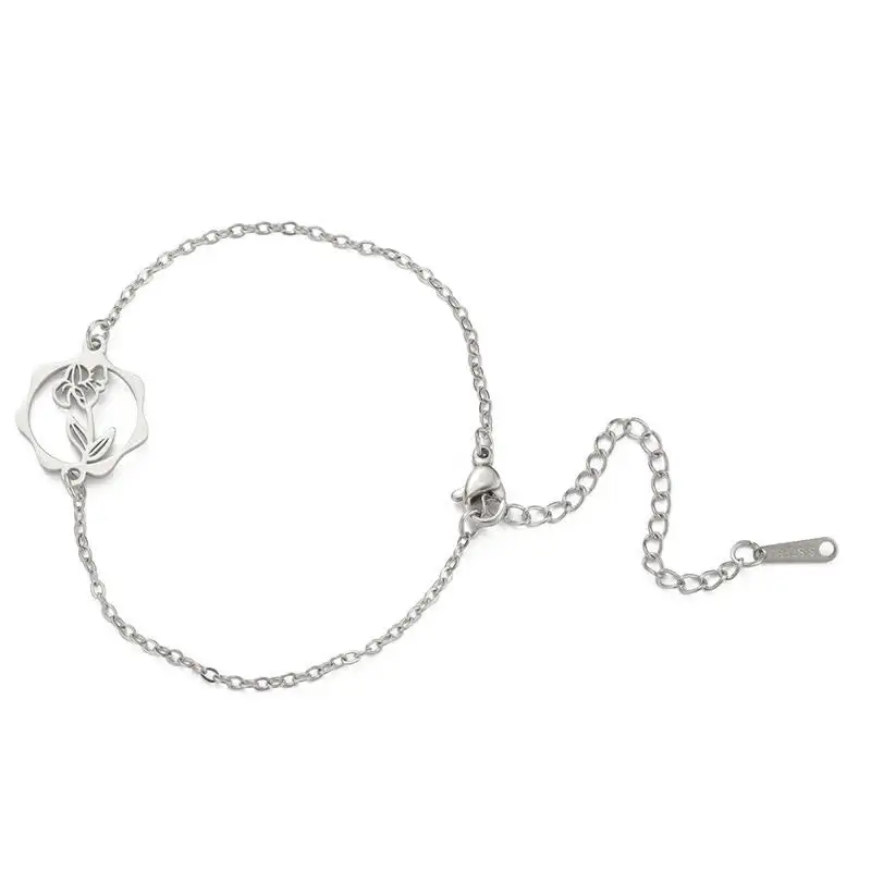 Titanium Steel Birth Flower Bracelet