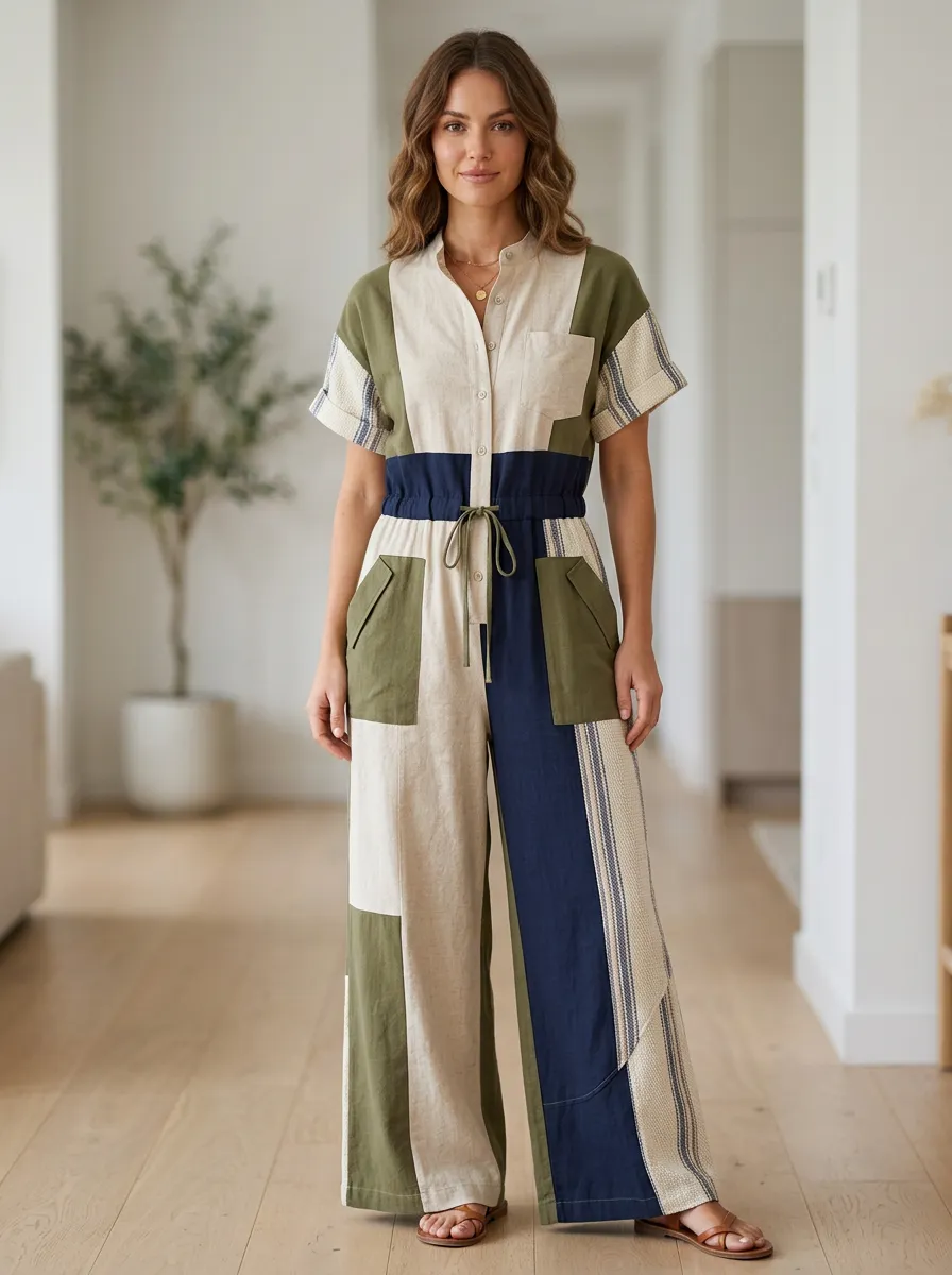 Women's Colorblock Striped Patchwork Jumpsuit