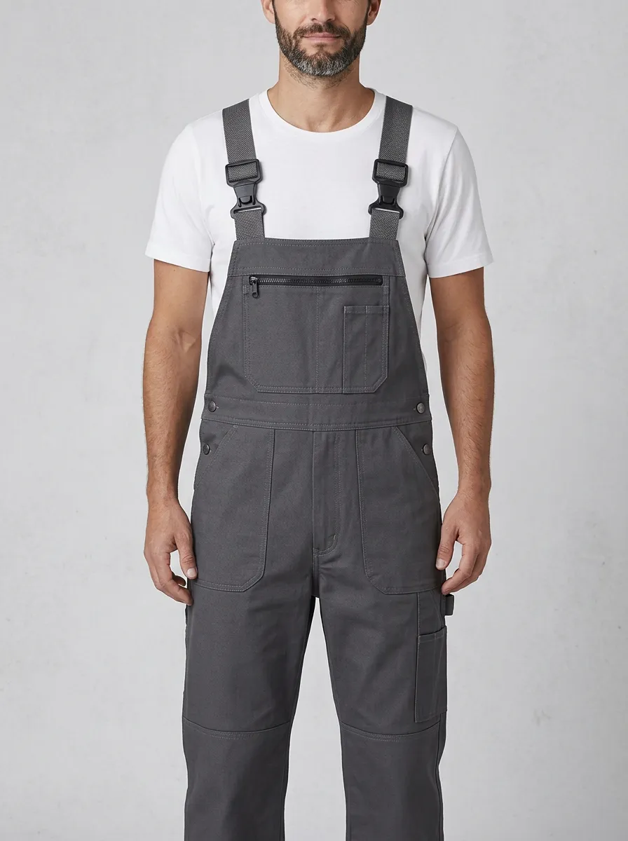 Multi-Pocket Workwear Knee-Reinforced Bib Men's Workwear Bib Overalls